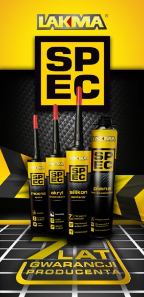 Nowa linia uszczelniaczy i pian LAKMA SPEC z 7-letnią gwarancją Przemysł, BIZNES - Bazując na 25 latach doświadczenia w opracowywaniu i wdrażaniu produktów chemii budowlanej, firma LAKMA wprowadziła nową, innowacyjną linię produktów, pod marką SPEC. To, co wyróżnia produkty opatrzone logo SPEC to 7 lat gwarancji udzielonej przez producenta.
