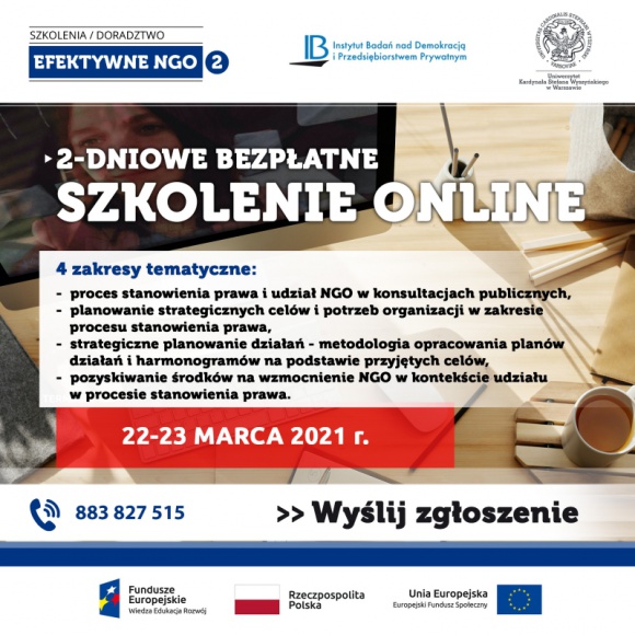 Bezpłatne szkolenie dla NGO - planowanie strategii, pozyskiwanie funduszy Fundusze unijne, BIZNES - Bezpłatne szkolenie w formie online. 22-23 marca podczas 2 dni szkolenia przybliżymy zagadnienia z zakresu konsultacji publicznych, tworzenia strategii i wyznaczania celów organizacji oraz pozyskiwania środków na wzmocnienie NGO.