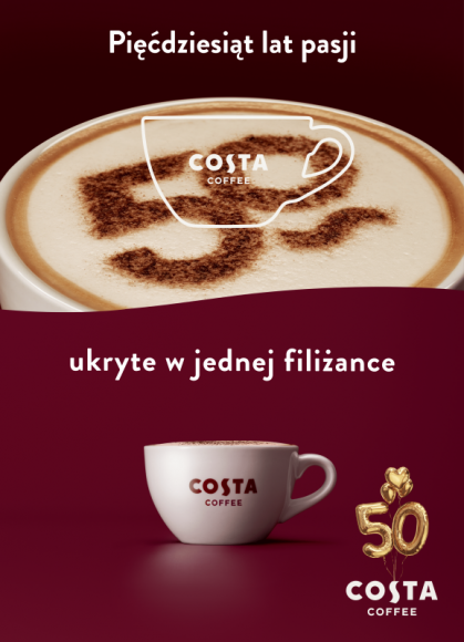 Przemysł spożywczy, BIZNES - Costa Coffee obchodzi w tym roku swoje 50. urodziny. Z tej okazji pojawi się szereg niespodzianek dla gości - pyszne urodzinowe oferty i zestawy oraz specjalny, odświętny wygląd lokali. Costa Coffee przygotowała również aktualizację aplikacji CostaCoffeeClub., Costa Coffee świętuje 50. urodziny Przemysł spożywczy, BIZNES - Costa Coffee obchodzi w tym roku swoje 50. urodziny. Z tej okazji pojawi się szereg niespodzianek dla gości - pyszne urodzinowe oferty i zestawy oraz specjalny, odświętny wygląd lokali. Costa Coffee przygotowała również aktualizację aplikacji CostaCoffeeClub.